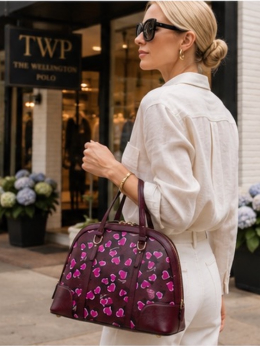 Gucci Heartbeat Leather Dome Satchel Burgundy Pink Heart Bag 309617 Top Handle